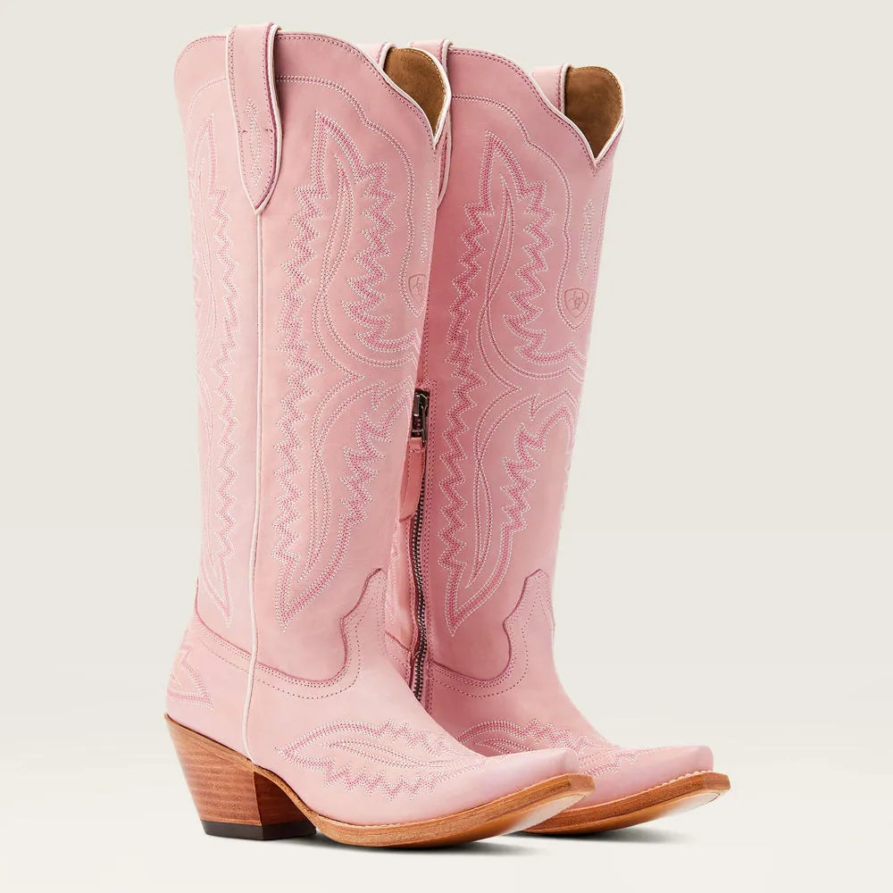 Women's embroidered cowboy boots with pointed toe, Cuban heel, side pull tab