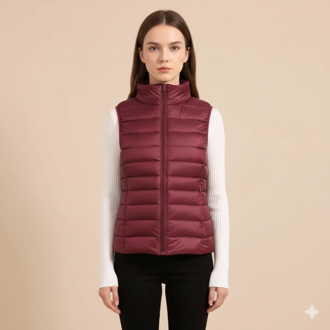 Women's Ultralight Down Vest | Lightweight Padded Gilet with Stand-Up Collar | Slim Fit Quilted Nylon Bodywarmer for Layering
