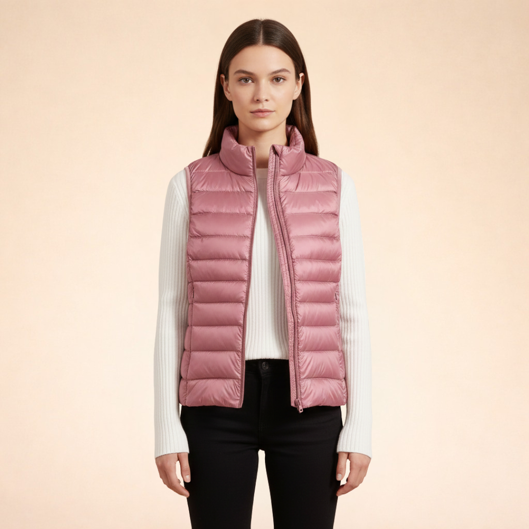 Women's Ultralight Down Vest | Lightweight Padded Gilet with Stand-Up Collar | Slim Fit Quilted Nylon Bodywarmer for Layering