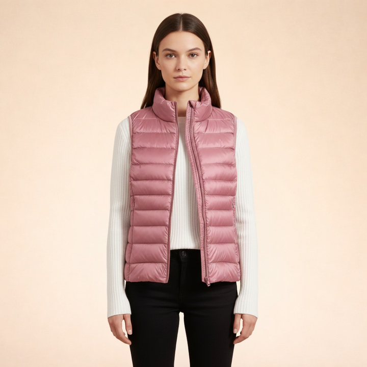 Women's Ultralight Down Vest | Lightweight Padded Gilet with Stand-Up Collar | Slim Fit Quilted Nylon Bodywarmer for Layering
