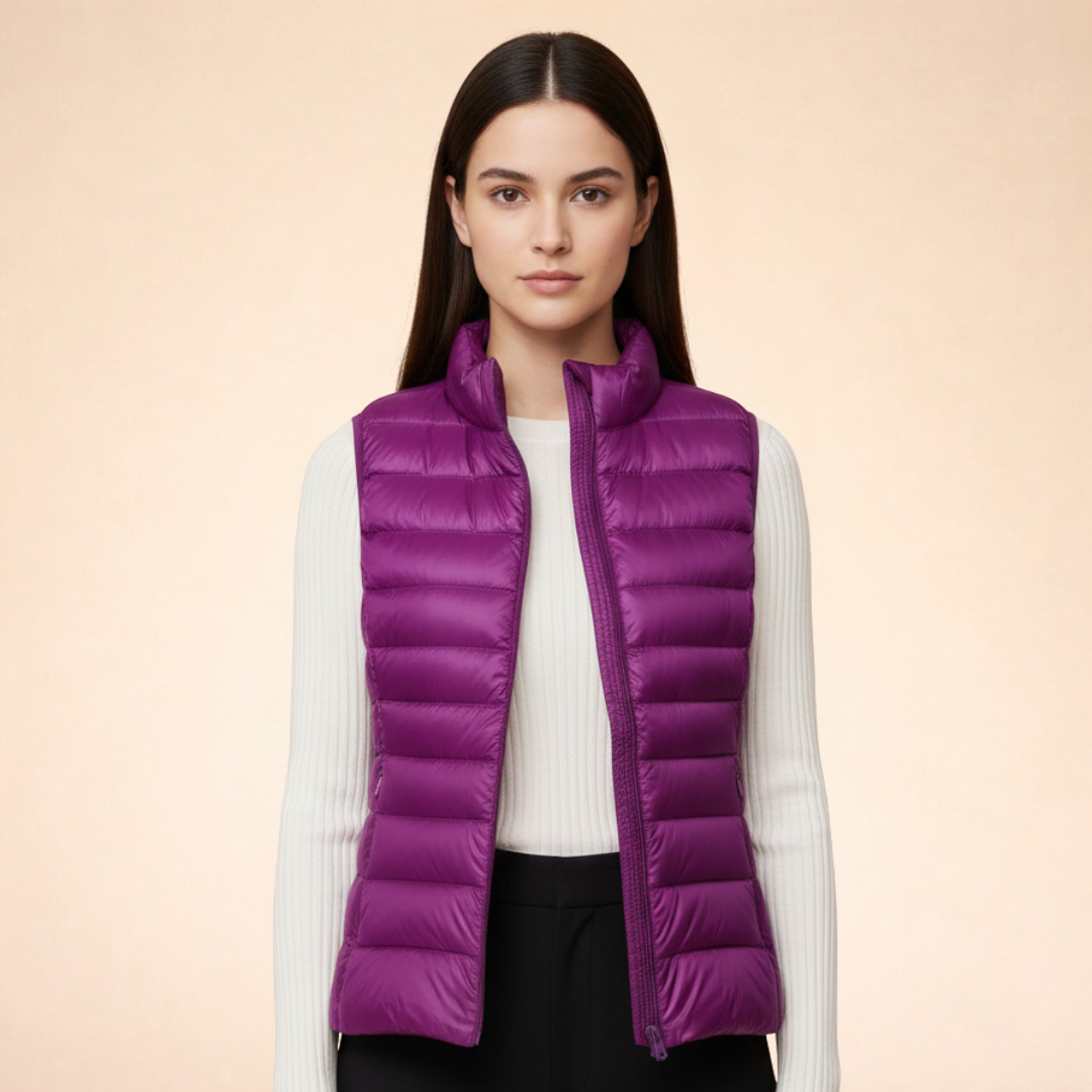 Women's Ultralight Down Vest | Lightweight Padded Gilet with Stand-Up Collar | Slim Fit Quilted Nylon Bodywarmer for Layering