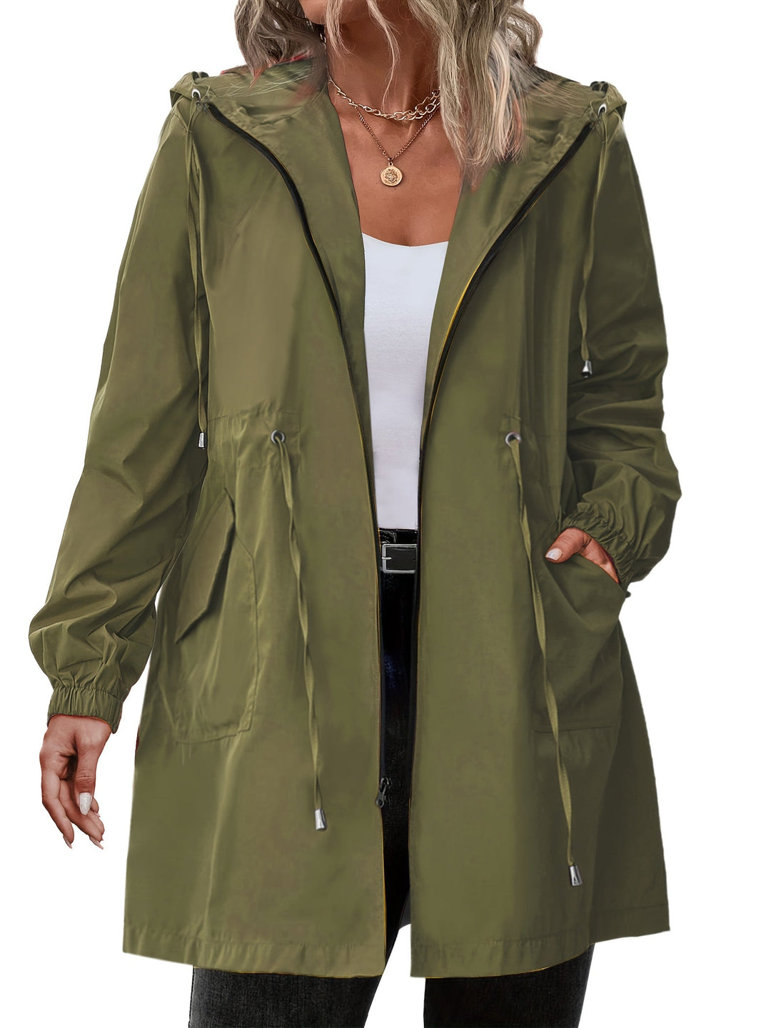 Plus-Size Women's Rain Jacket with Hood and Zipper