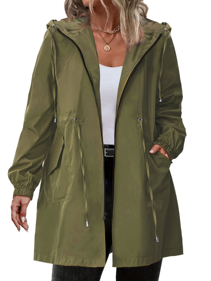 Plus-Size Women's Rain Jacket with Hood and Zipper