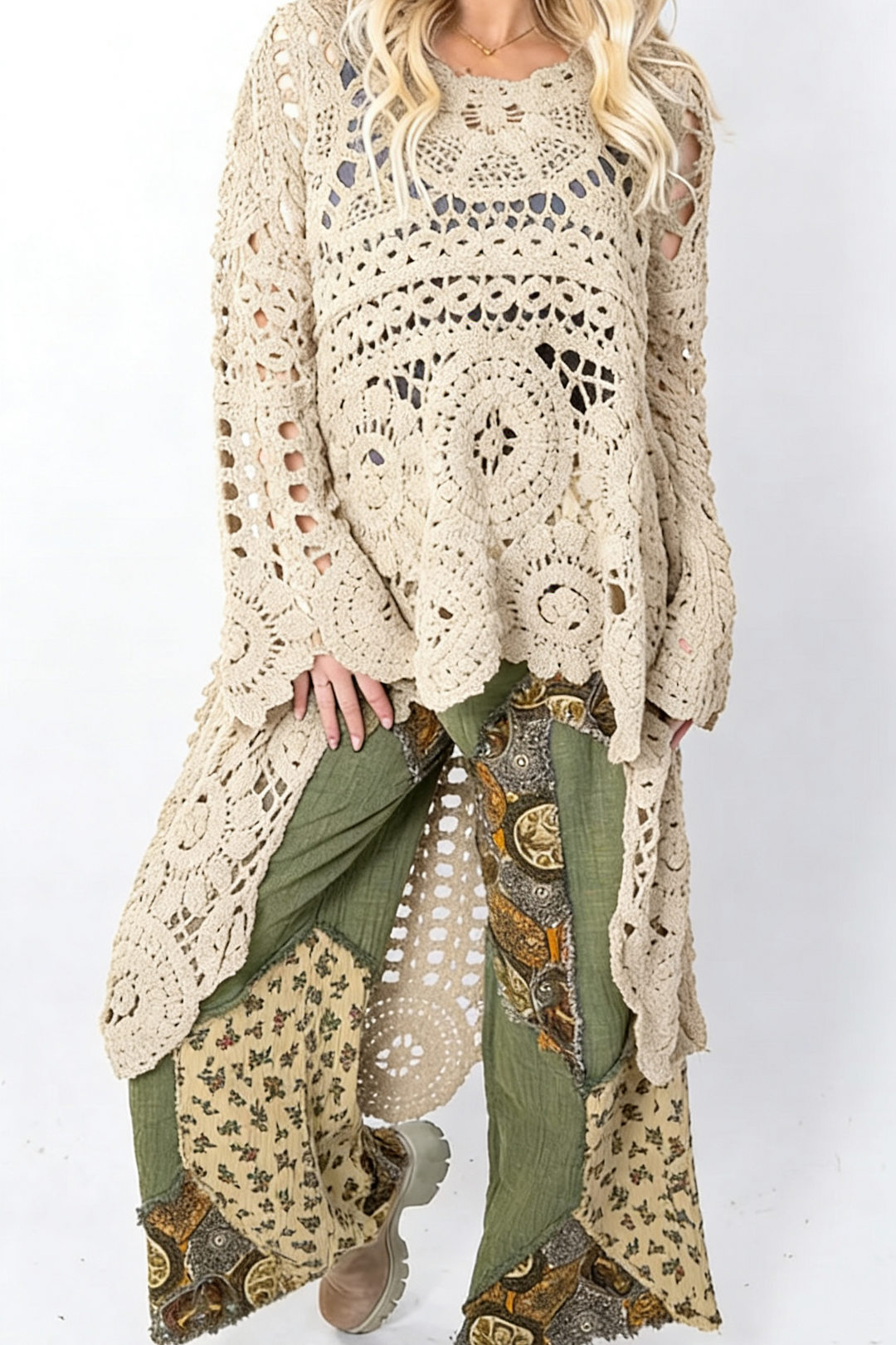 Women’s Crochet Pullover with Relaxed Boho Knit Texture