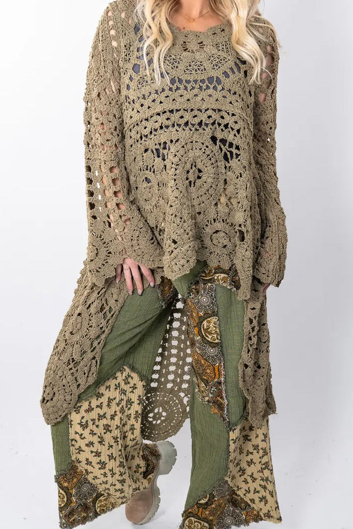 Women’s Crochet Pullover with Relaxed Boho Knit Texture