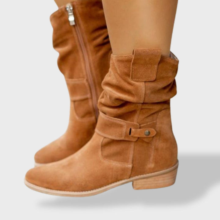 Women's Suede Ankle Boots with Round Toe and Side Zipper | Comfortable Casual Booties with Non-Slip Sole for Everyday Wear