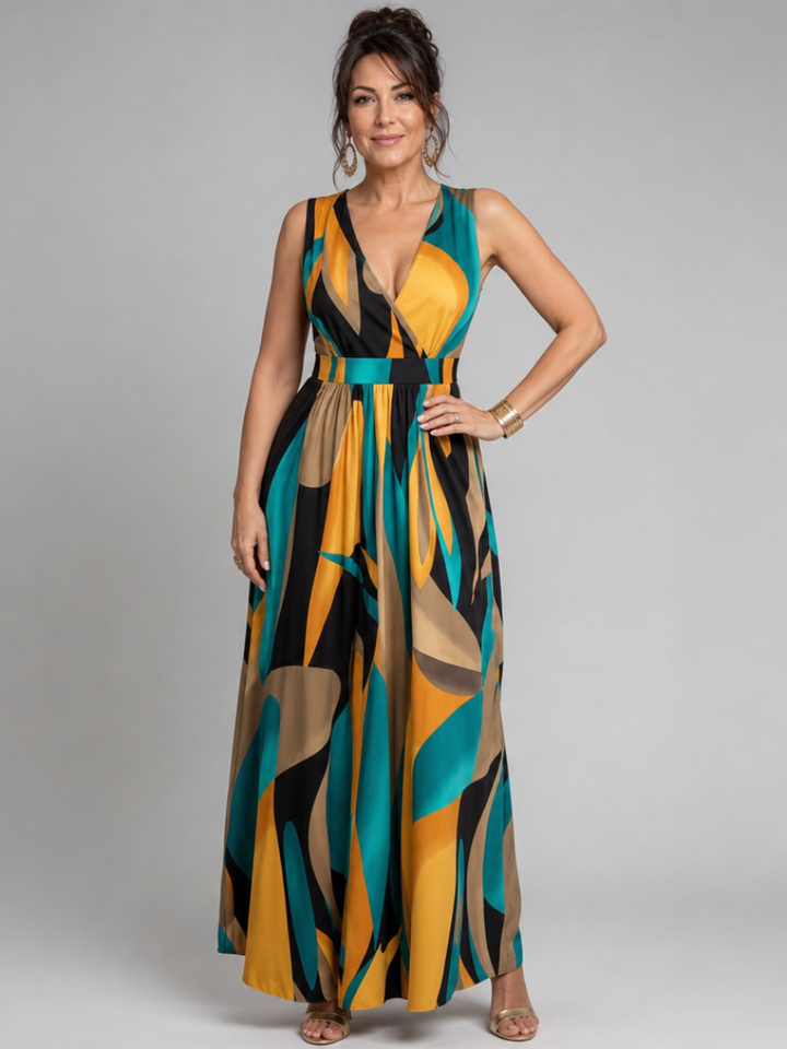 Zarela | Sleeveless Abstract Print Maxi Dress