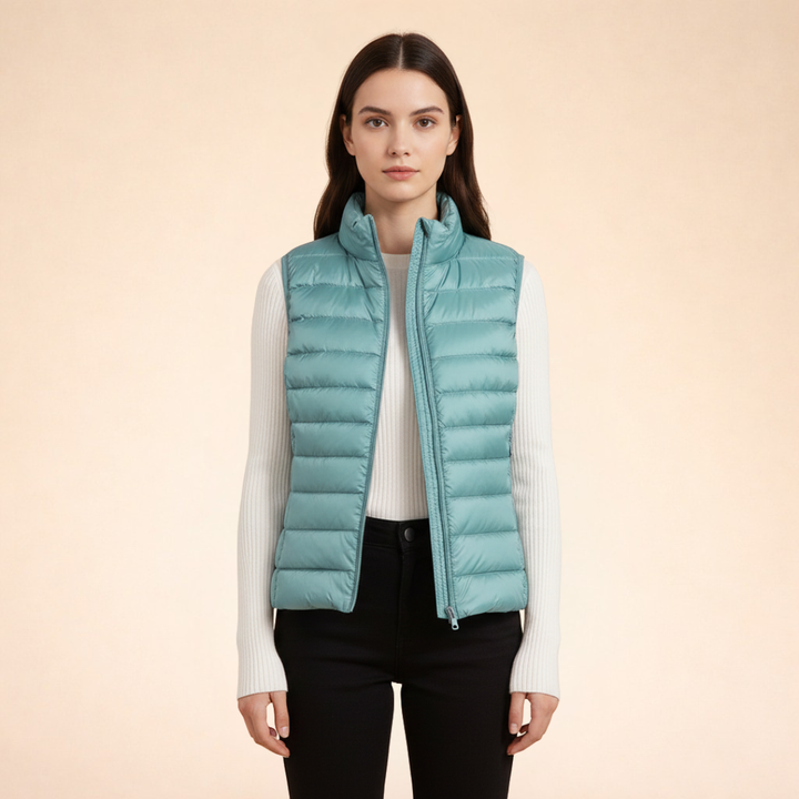 Women's Ultralight Down Vest | Lightweight Padded Gilet with Stand-Up Collar | Slim Fit Quilted Nylon Bodywarmer for Layering