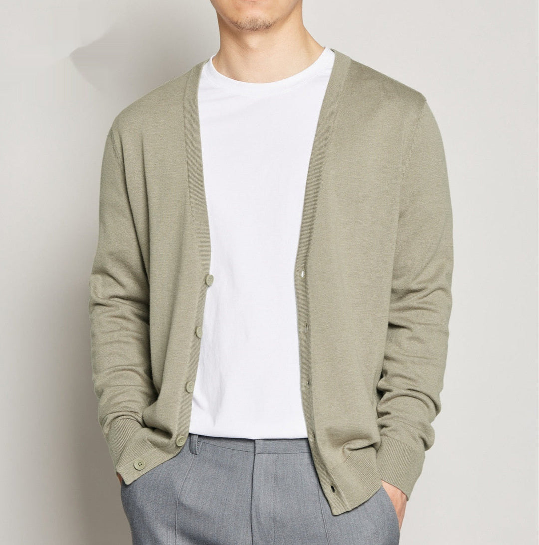 Men's V-neck Cardigan Sweater | Cotton Blend Slim Fit Knitwear | Lightweight Long Sleeve Button-Up Layering Top for Men