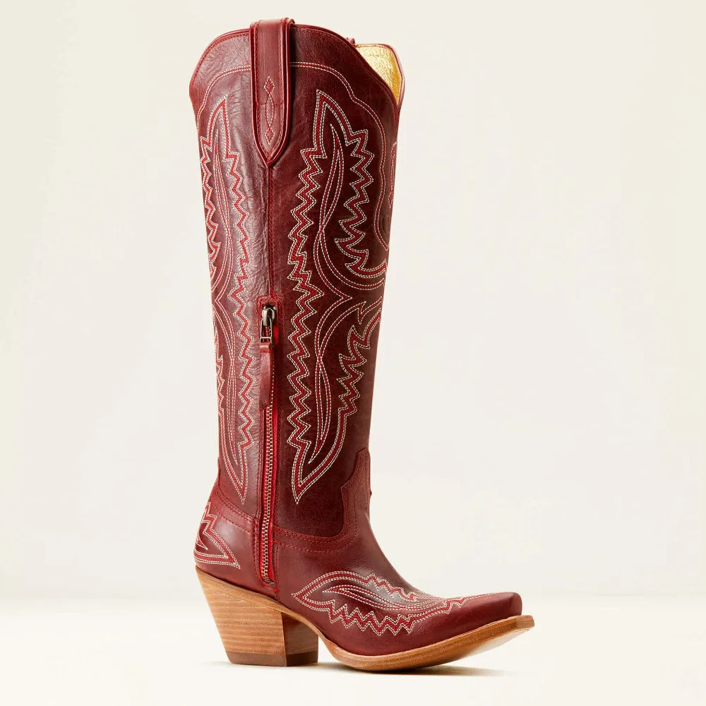 Women's embroidered cowboy boots with pointed toe, Cuban heel, side pull tab