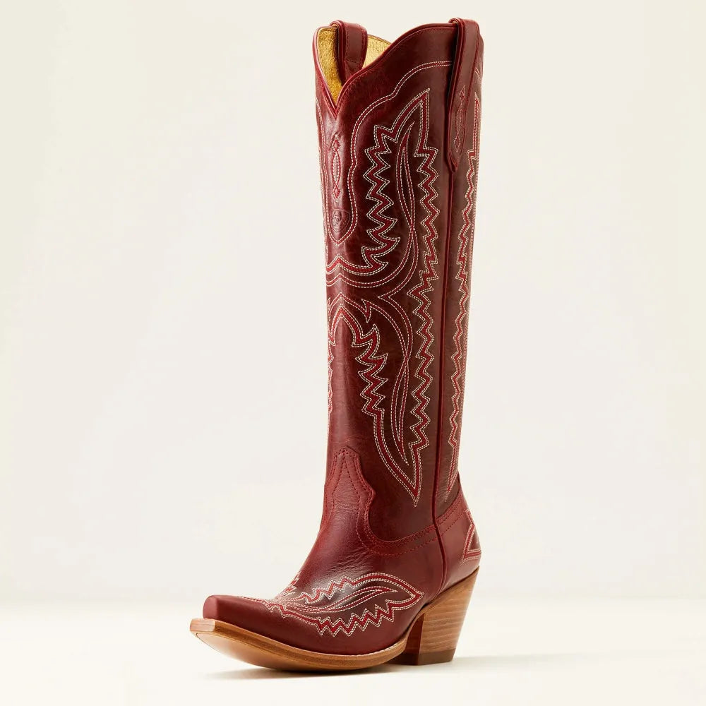 Women's embroidered cowboy boots with pointed toe, Cuban heel, side pull tab