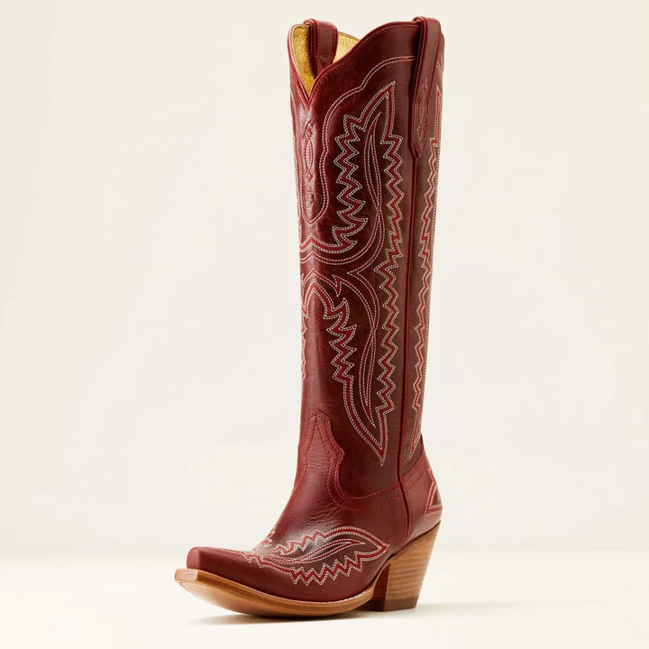 Women's embroidered cowboy boots with pointed toe, Cuban heel, side pull tab