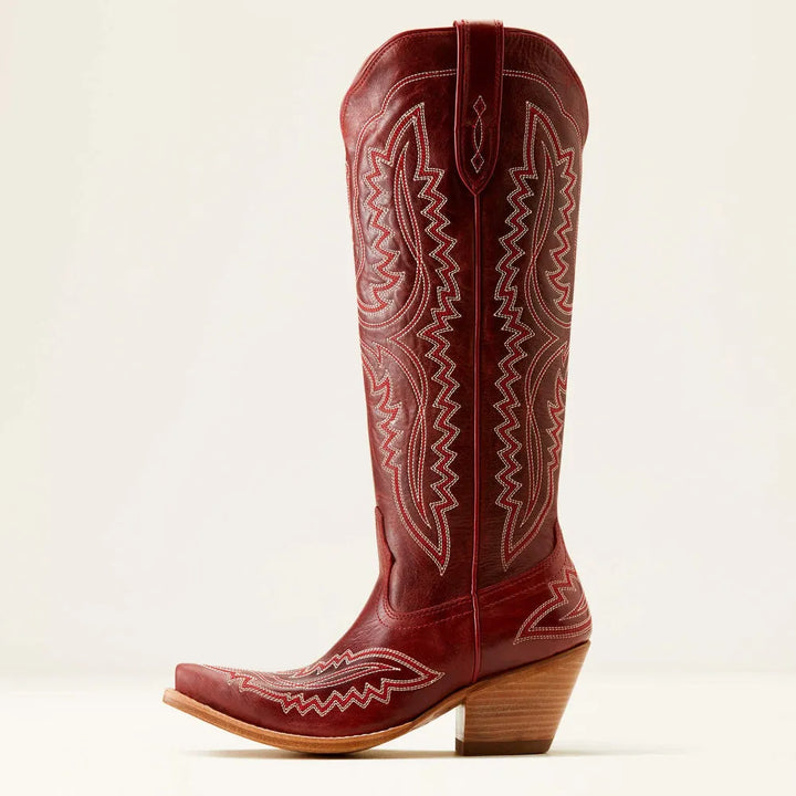Women's embroidered cowboy boots with pointed toe, Cuban heel, side pull tab