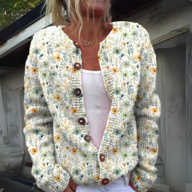 Women's Floral Print Button Cardigan
