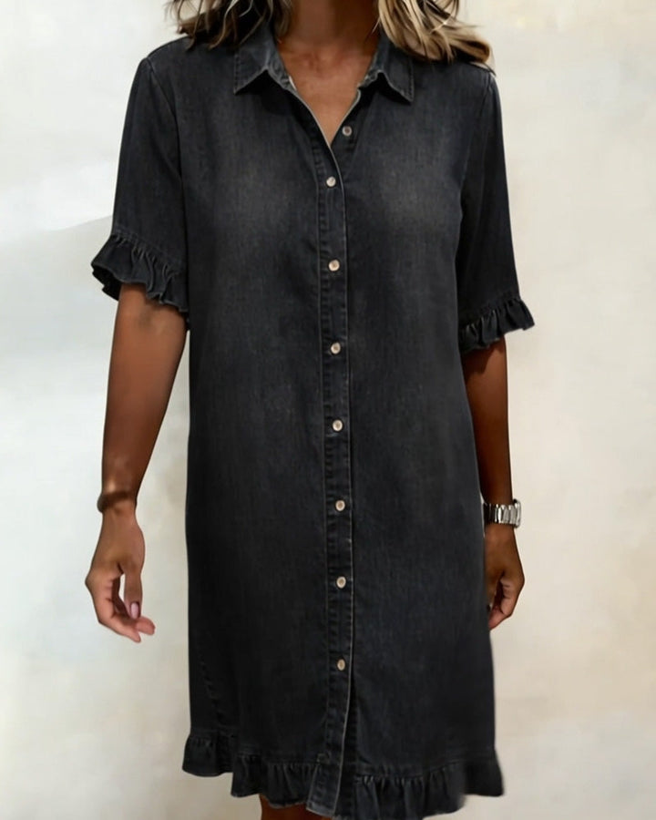 Belinda| Comfortable denim dress with flattering ruching