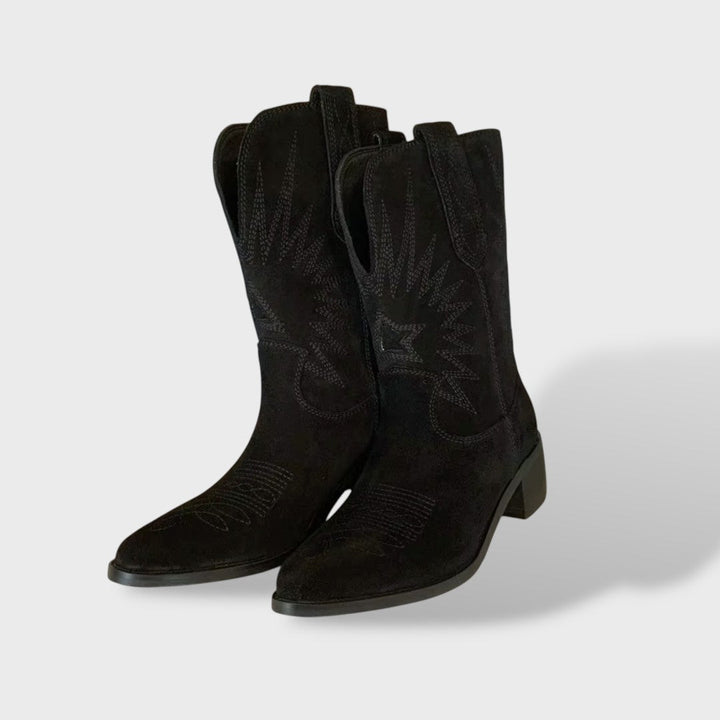 Women's Leather Cowboy Boots | Embroidered Western Boots with Pointed Toe and Stiletto Heel | Handmade Leather Footwear