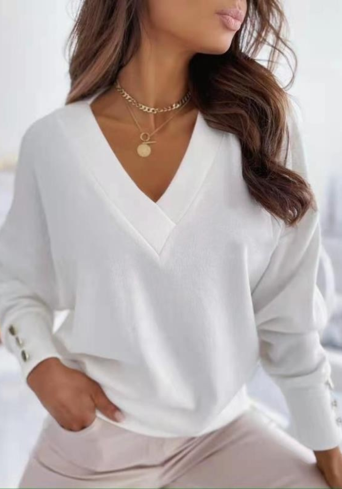 Women's Casual V-Neck Knit - Breathable Loose Fit Sweater