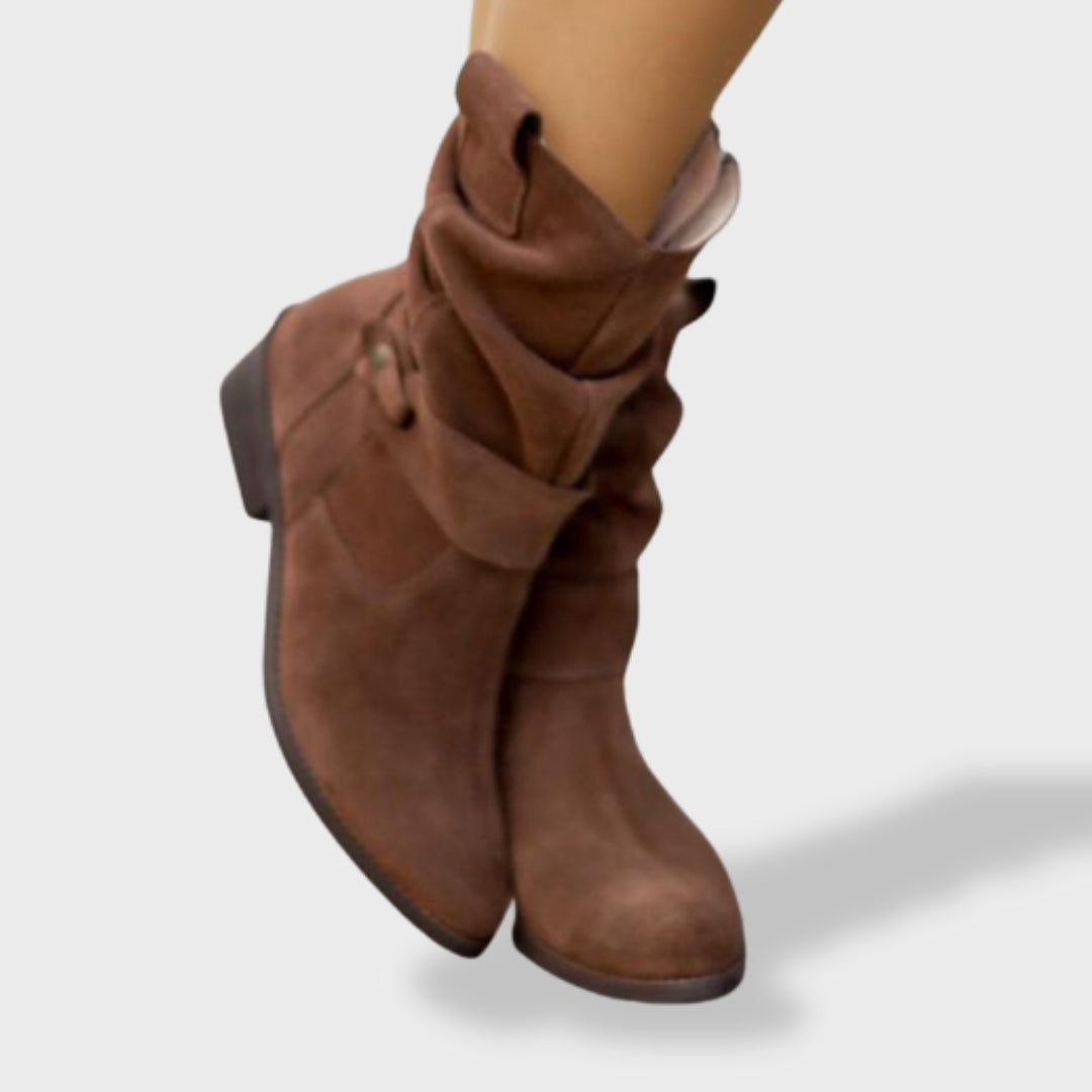 Women's Suede Ankle Boots with Round Toe and Side Zipper | Comfortable Casual Booties with Non-Slip Sole for Everyday Wear