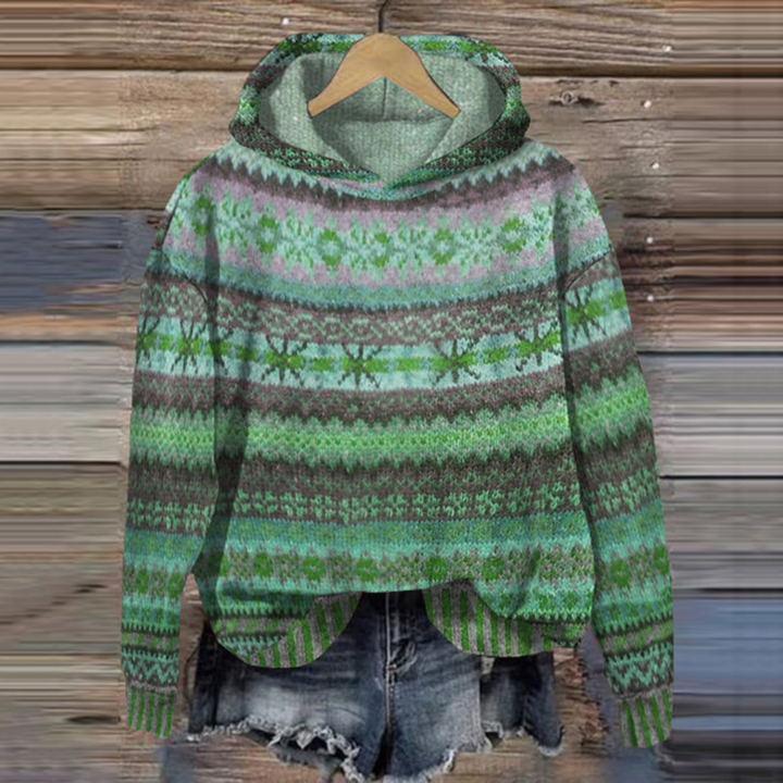 Women's Retro Vintage Hoodie - Soft Patterned Knit Sweater