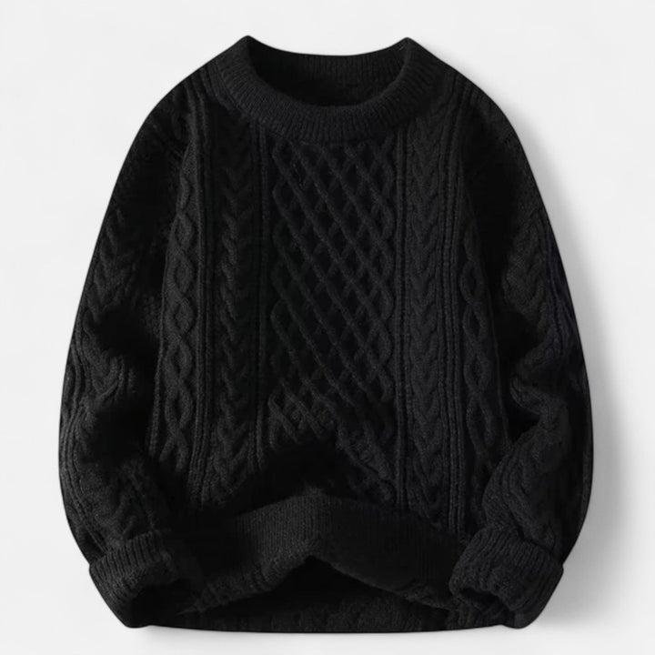 Women’s Wool Sweater – Cable Knit Round Neck Elegance