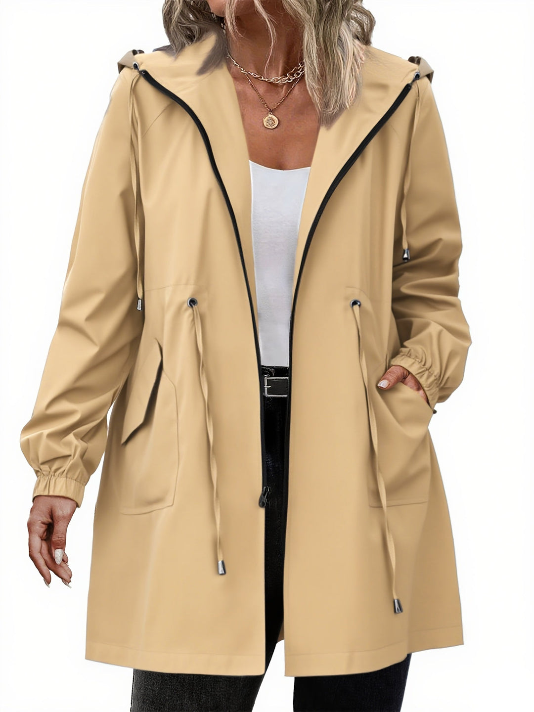 Plus-Size Women's Rain Jacket with Hood and Zipper