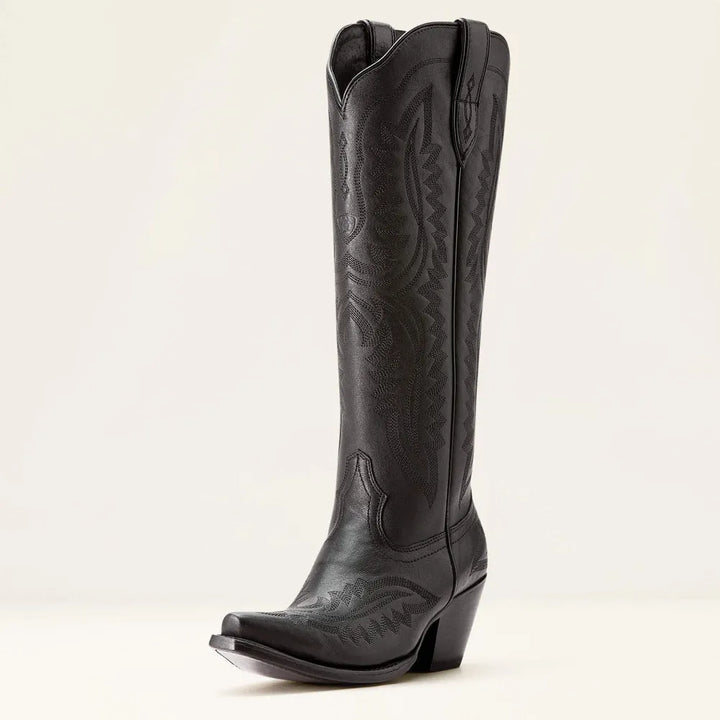 Women's embroidered cowboy boots with pointed toe, Cuban heel, side pull tab