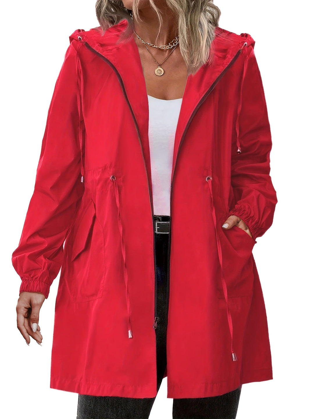 Plus-Size Women's Rain Jacket with Hood and Zipper