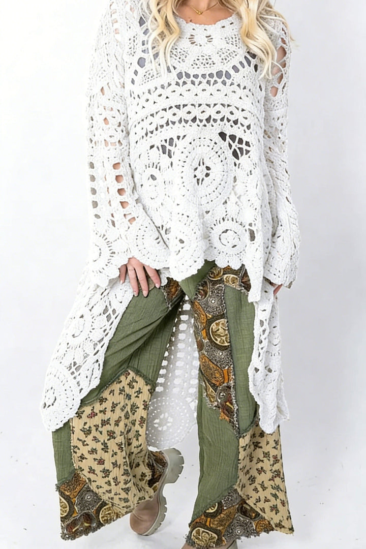 Women’s Crochet Pullover with Relaxed Boho Knit Texture