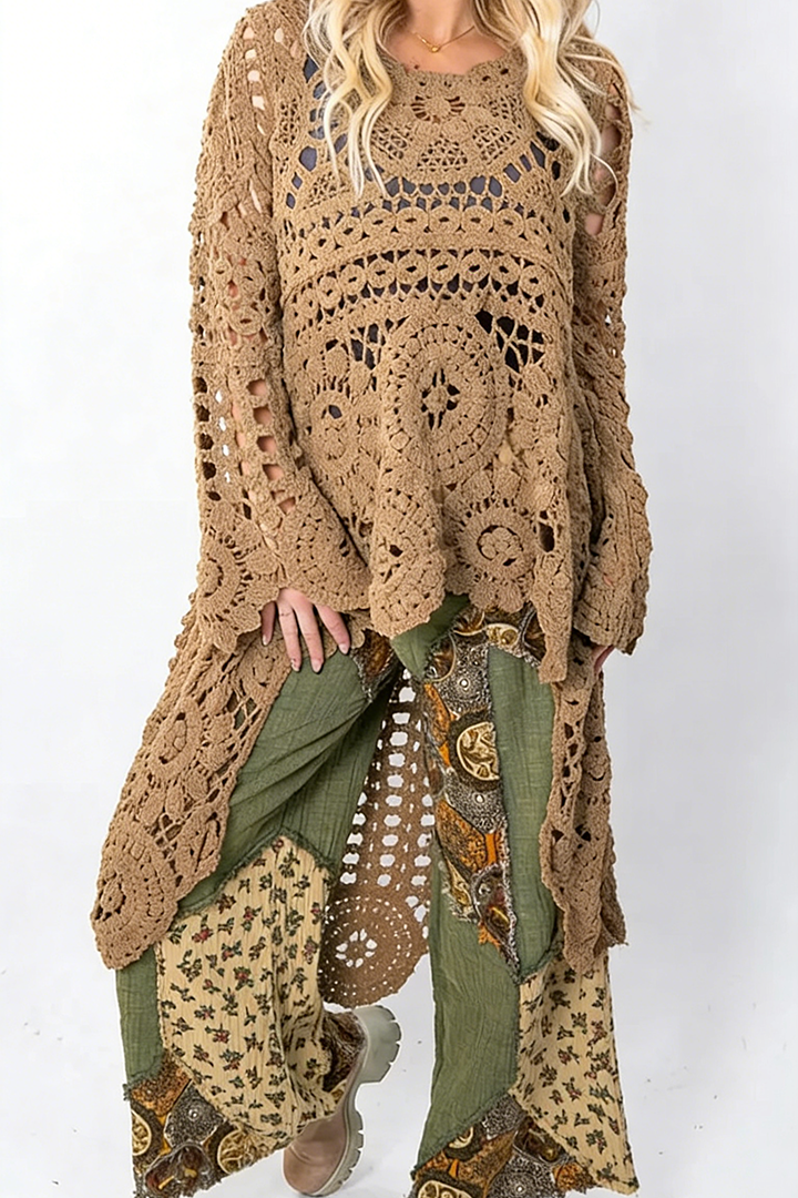 Women’s Crochet Pullover with Relaxed Boho Knit Texture