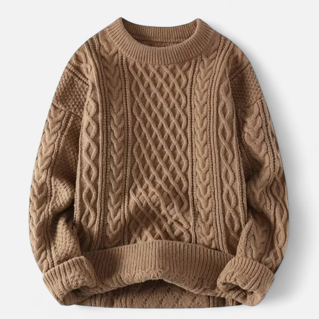 Women’s Wool Sweater – Cable Knit Round Neck Elegance