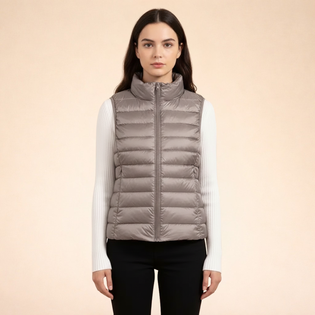 Women's Ultralight Down Vest | Lightweight Padded Gilet with Stand-Up Collar | Slim Fit Quilted Nylon Bodywarmer for Layering