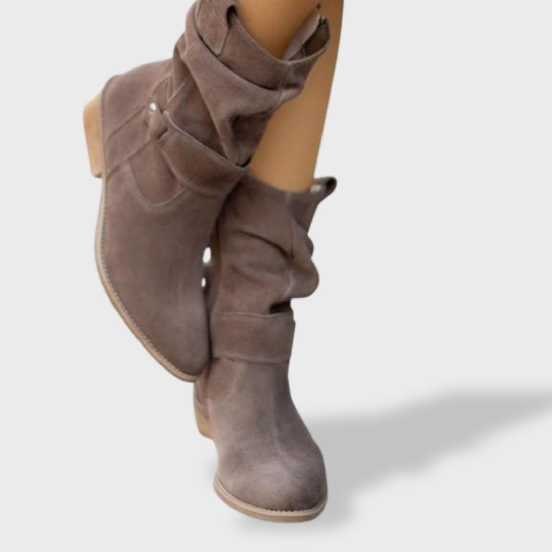 Women's Suede Ankle Boots with Round Toe and Side Zipper - Comfortable Lightweight Casual Booties for Everyday Walking