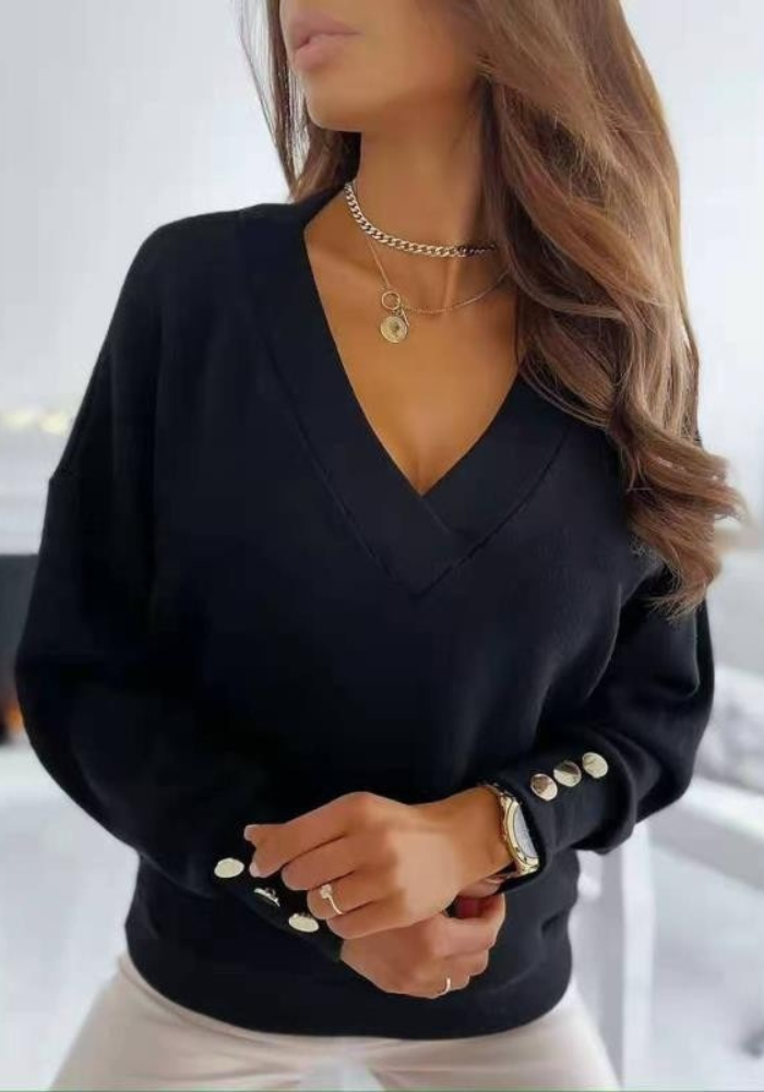 Women's Casual V-Neck Knit - Breathable Loose Fit Sweater