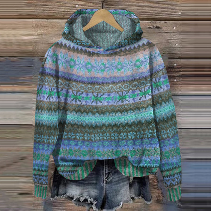 Women's Retro Vintage Hoodie - Soft Patterned Knit Sweater