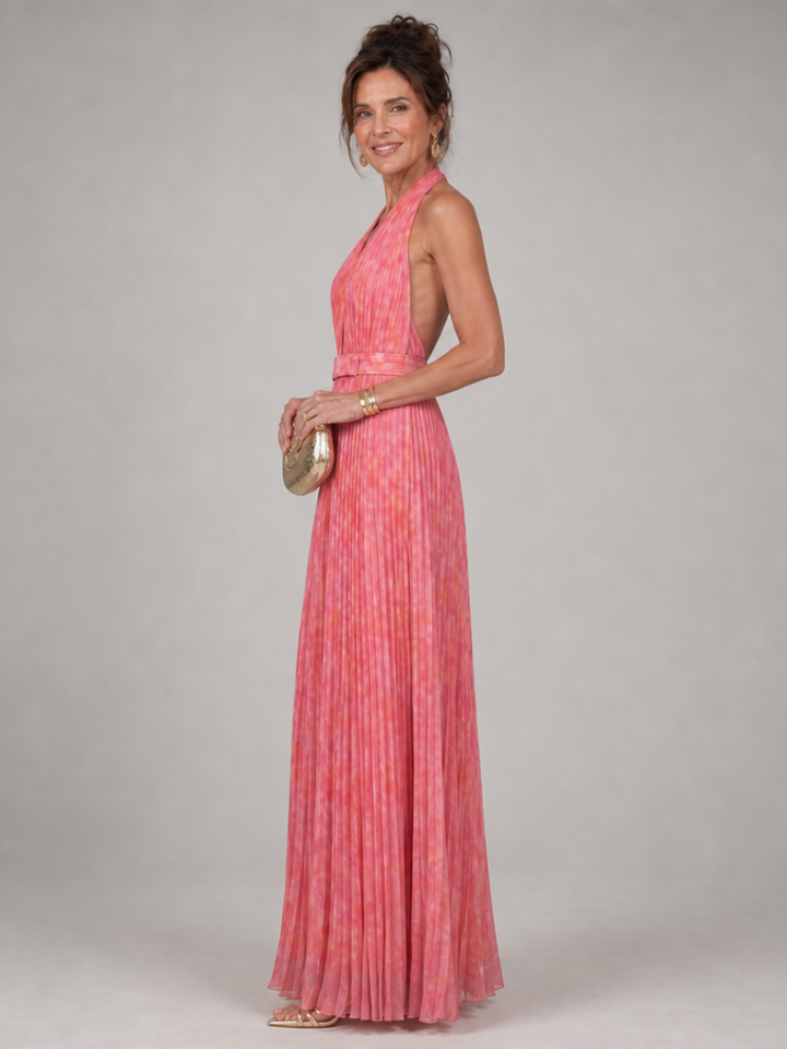 Rosel | Halter Neck Pleated Skirt Maxi Dress