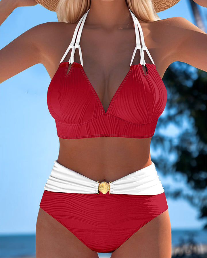 Lily | High Waisted Double Strap Swimsuit with Contrast Color