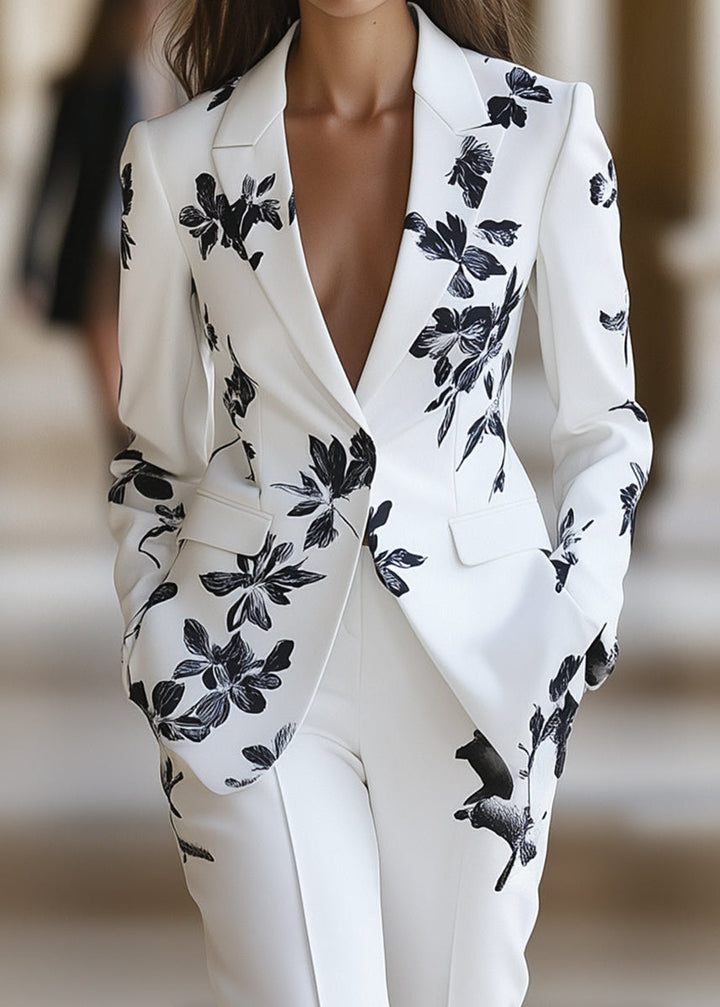 Women’s Floral Pant Suit with Tailored Single-Button Blazer
