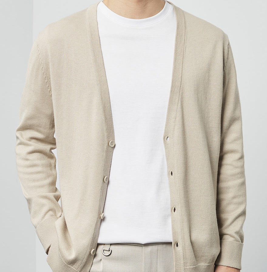 Men's V-neck Cardigan Sweater | Cotton Blend Slim Fit Knitwear | Lightweight Long Sleeve Button-Up Layering Top for Men