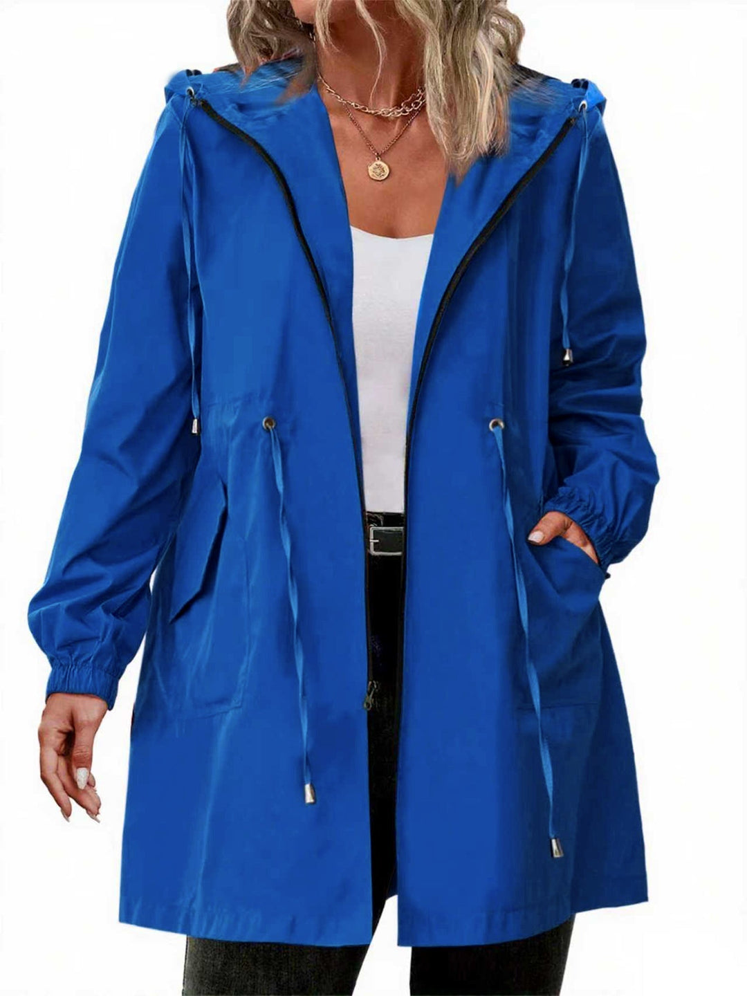 Plus-Size Women's Rain Jacket with Hood and Zipper