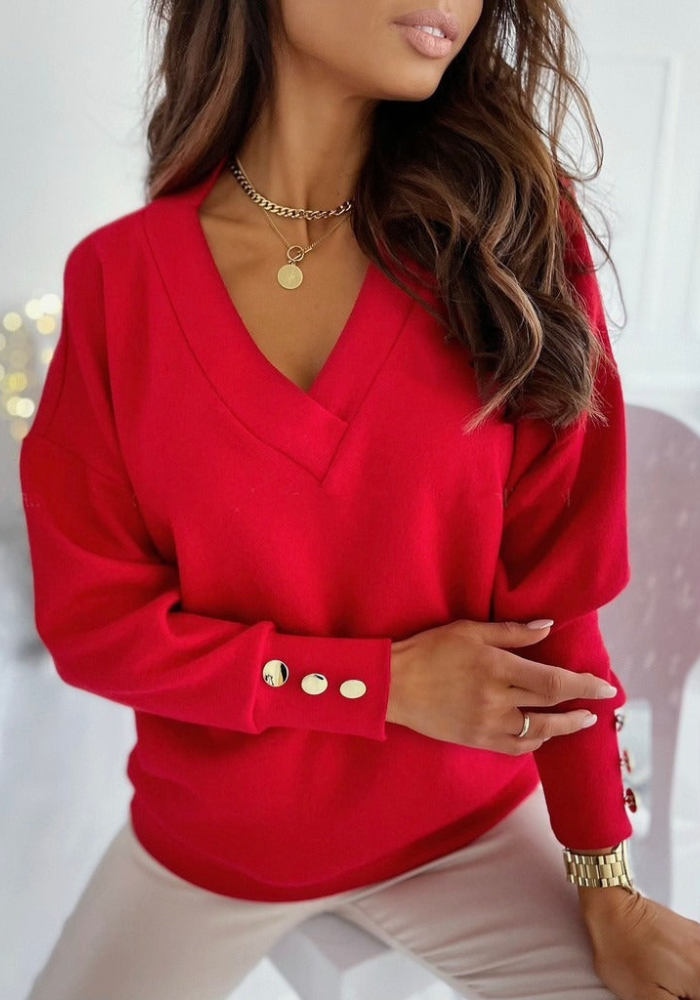 Women's Casual V-Neck Knit - Breathable Loose Fit Sweater