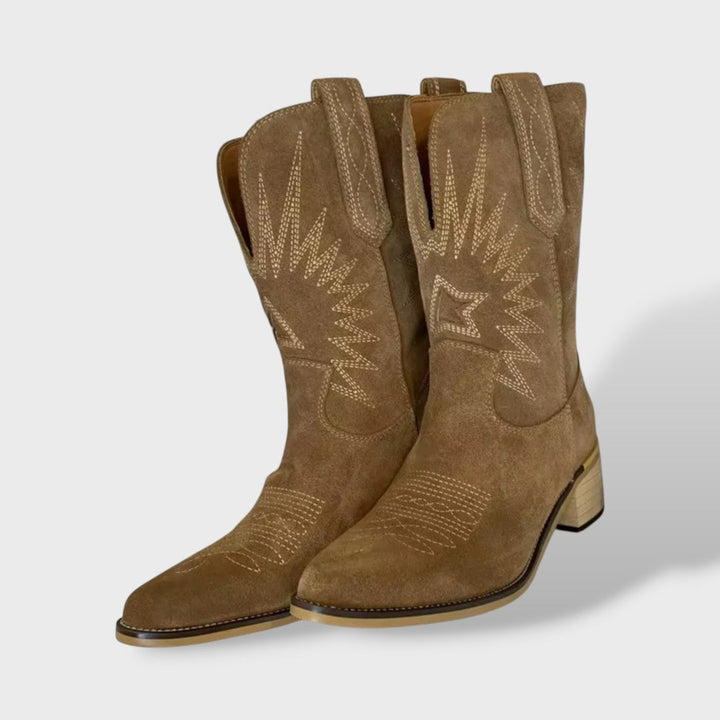 Women's Leather Cowboy Boots | Embroidered Western Boots with Pointed Toe and Stiletto Heel | Handmade Leather Footwear