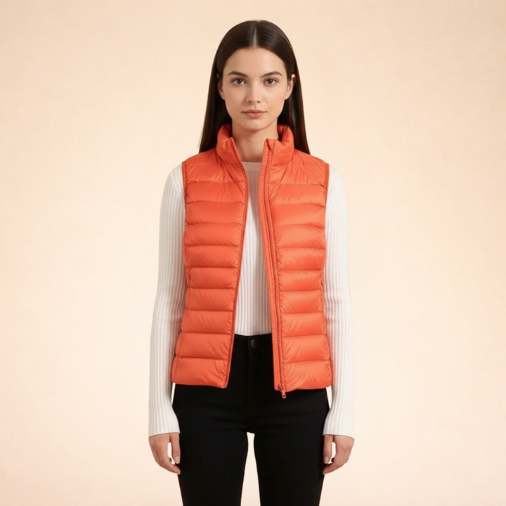 Women's Ultralight Down Vest | Lightweight Padded Gilet with Stand-Up Collar | Slim Fit Quilted Nylon Bodywarmer for Layering
