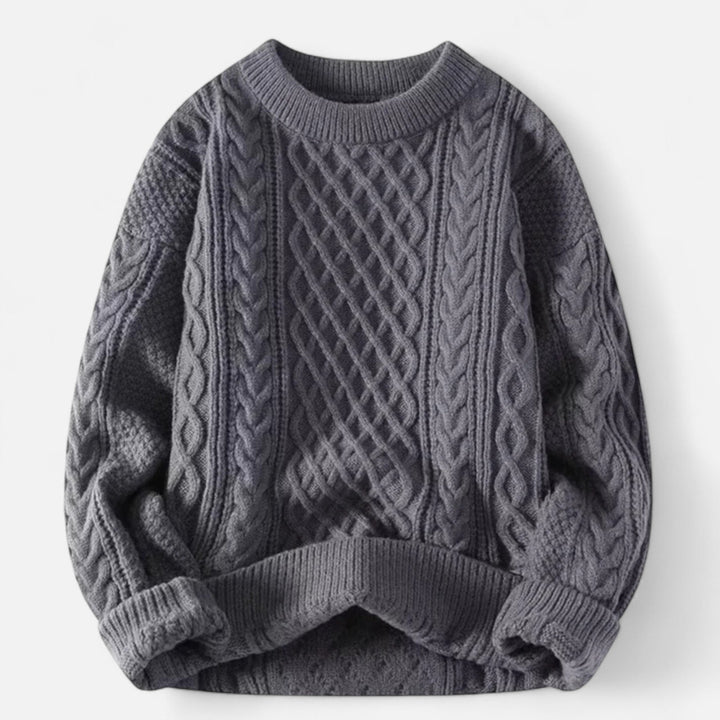 Women’s Wool Sweater – Cable Knit Round Neck Elegance