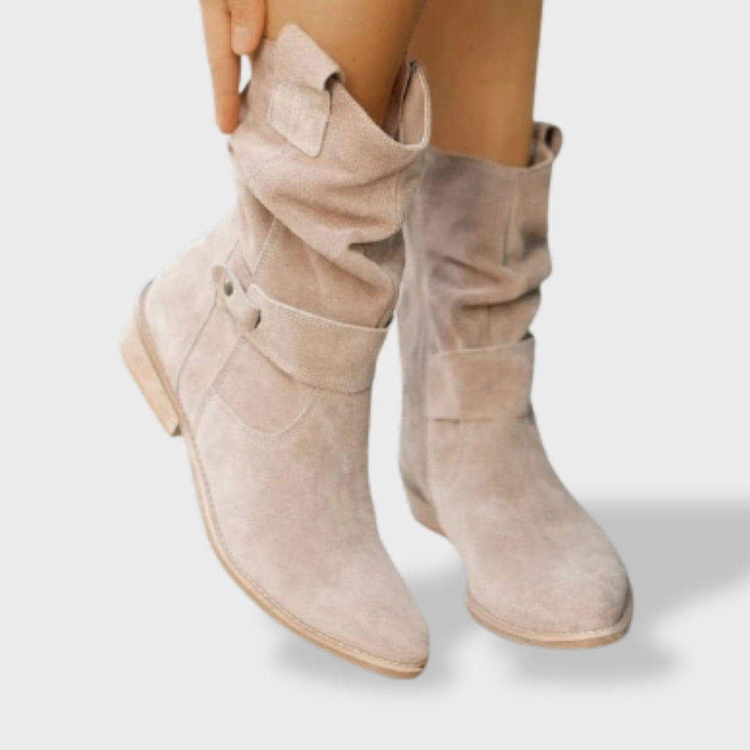 Women's Suede Ankle Boots with Round Toe and Side Zipper - Comfortable Lightweight Casual Booties for Everyday Walking