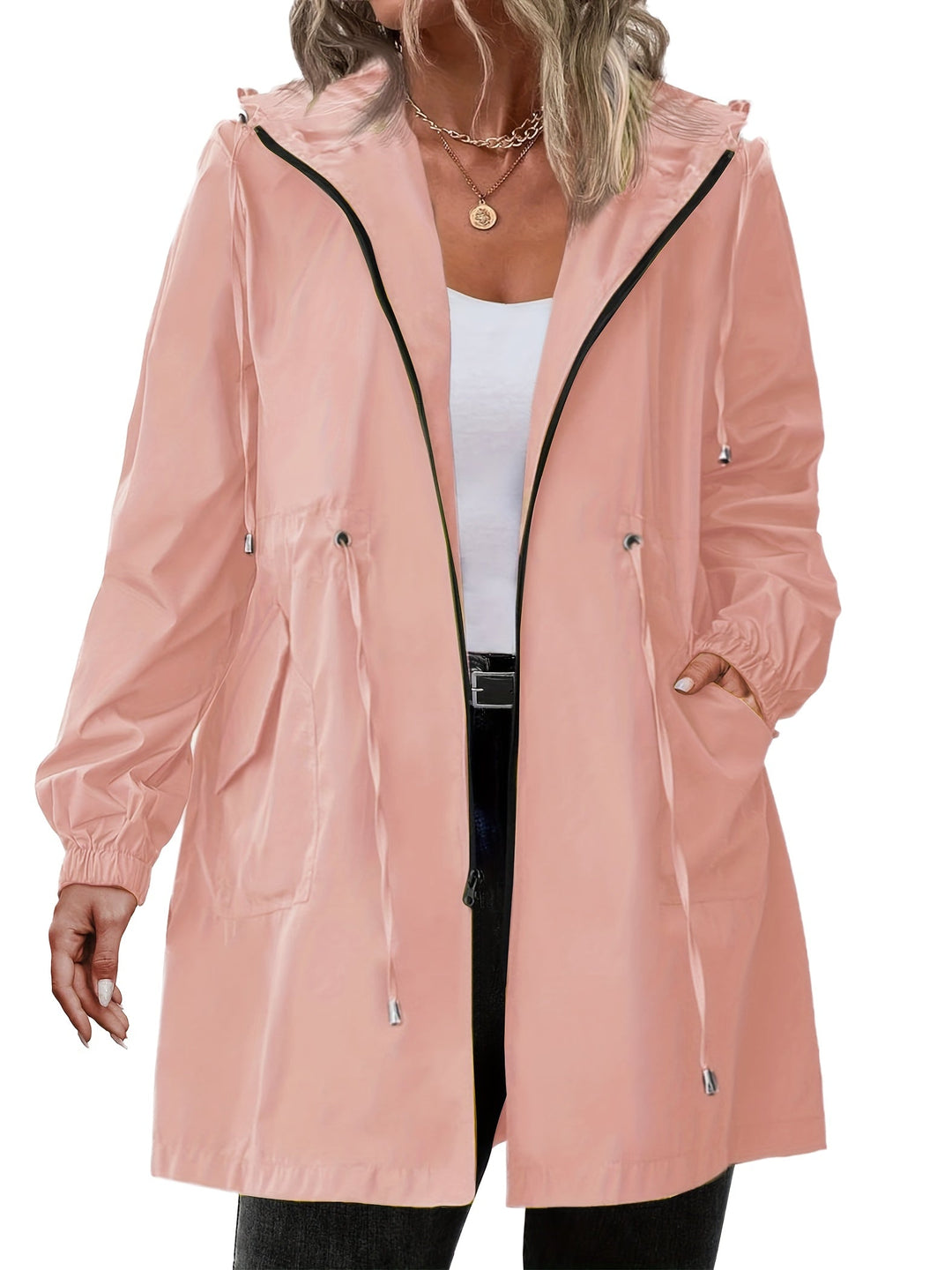 Plus-Size Women's Rain Jacket with Hood and Zipper