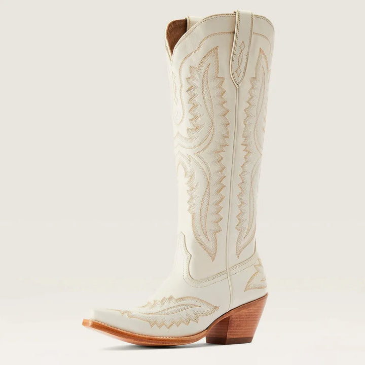 Women's embroidered cowboy boots with pointed toe, Cuban heel, side pull tab