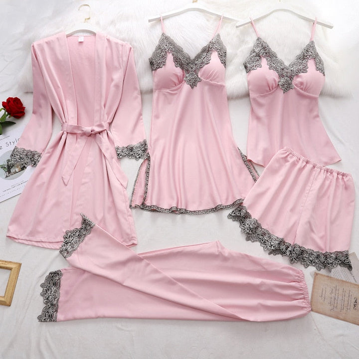 Lace-Trimmed Satin Sleepwear Set for Her – Celeste