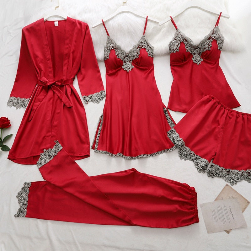 Lace-Trimmed Satin Sleepwear Set for Her – Celeste