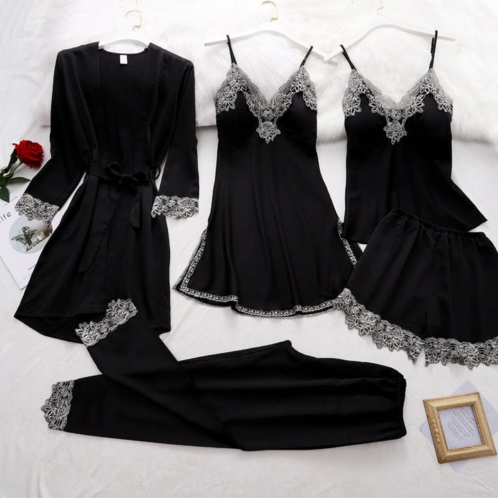 Lace-Trimmed Satin Sleepwear Set for Her – Celeste