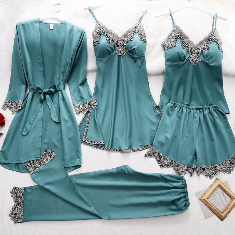 Lace-Trimmed Satin Sleepwear Set for Her – Celeste